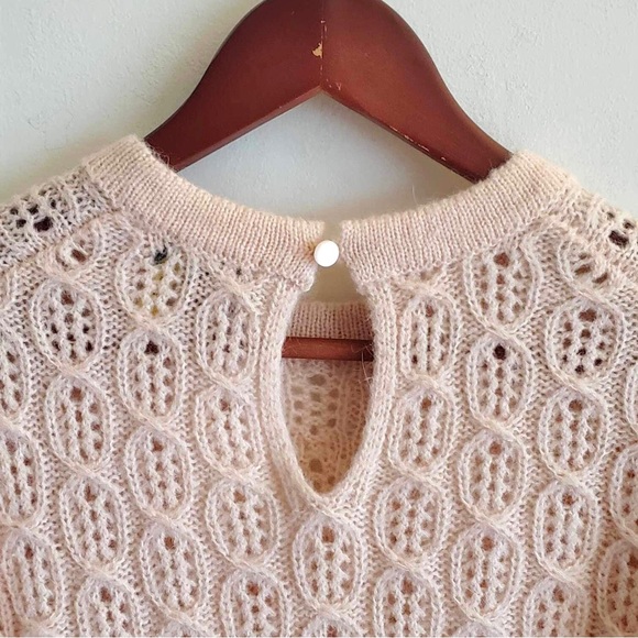 J. Crew Balloon Sleeve Eyelet Cable Knit Sweater in Peach Alpaca Blend - Picture 9 of 9